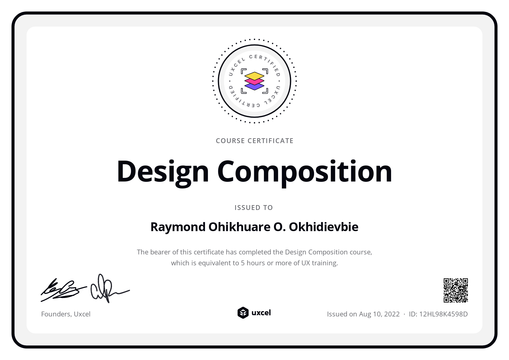 Raymond O. Okhidievbie's certificate